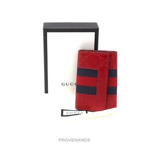 🔴 Gucci GG Web 6 Key Holder - Red Guccissima Leather